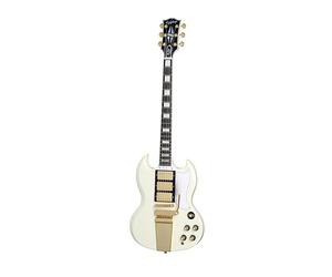 Epiphone Inspirado en Gibson Custom 1963 Les Paul SG Maestro, blanco clásico con funda rígida