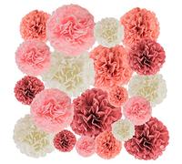 EpiqueOne 20 pompones de papel de seda | Rubor rosa, rosa empolvado, malva y crema | Adornos de flores de papel para despedidas de soltera, baby showers, bodas, graduaciones, fiestas de té y más