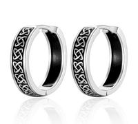 EPIRORA Pendientes para hombre, aretes negros para hombres y mujeres, aretes de aro de plata, aretes góticos de nudo celta, regalos de joyería para hombres y mujeres, Plata de ley