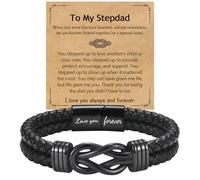 EPIRORA Regalos para padrastro para el día del padre, pulsera de cuero trenzado negro con nudo infinito de 8.5 pulgadas para hombres, regalo de regalo para papá, joyería genial para padrastro, regalo
