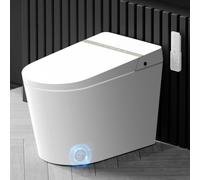 EPLO Bidé de inodoro inteligente, tapa de apertura y cierre automático, descarga opaca, asiento con calefacción, doble descarga automática, funcionamiento con sensor de pie, pantalla LED, bidé moderno