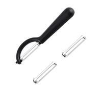 Éplucheur P Multifuncional en Acero Inoxidable Negro con 2 Lamas de Repuesto - Set de 3 Piezas para Frutas, Verduras y Papa - Herramienta de Cocina Práctica y Ergonómica