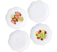 Eplze YBK Tech Elegantes platos redondos de encaje en relieve, platos de postre de porcelana para desayuno, té de la tarde, juego de 4 (6 pulgadas)