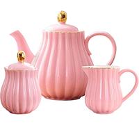 Eplze® YBK Tech Euro Style Strength - Juego de té de porcelana (cerámica, jarra de leche y azucarero), color rosa