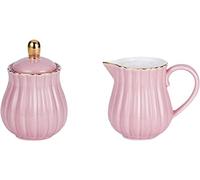 Eplze YBK Tech - Juego de jarra de leche y azucarero de porcelana para degustación de café, diseño de rayas (rosa)