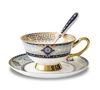 Eplze® YBK Tech - Juego de taza y platillo de porcelana china estilo europeo, taza de café de cerámica para el hogar, cocina, boda (patrón real, azul cielo)