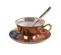 Eplze YBK Tech - Juego de taza y platillo estilo europeo, taza de café de porcelana china para desayuno, cocina en casa, patrones de pájaros y árboles (naranja)