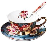 Eplze YBK Tech - Juego de tazas y platillos de porcelana china estilo europeo, taza de té y café de cerámica para el hogar, cocina, boda (patrón de rosas vintage)