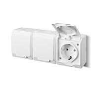 EPN - Toma de corriente con tapa (para zonas húmedas, IP 44, 16 A, 250 V, montaje en pared, 3 enchufes), color blanco