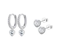 Epoch World 2 Pares Pendientes Aro Plata con Colgante Corazón Aros Pendientes Corazón de Plata de Ley 925 Aretes Pequeños Hipoalergénicos para Mujer Niñas