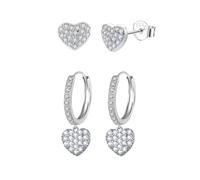 Epoch World 2 Pares Pendientes Corazón de Plata de Ley 925 Pendientes Aro Plata con Colgante Corazón Aros Aretes Pequeños Hipoalergénicos para Mujer Niñas