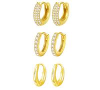 Epoch World 3 Pares Pendientes Plata de Ley 925 de Circonita Cúbica Aretes de Mujer Hipoalergénicos Oro Pendientes de Aro de Oro Pequeños Huggie Aros Dorados para Mujer Joyas Regalo