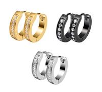 Epoch World Pack de 3 Pares Acero Inoxidable Pendientes Aro para Mujer Hombre Pequeños Pendientes Hombre Circonita Pendientes Mujer Diamante Brillantes Plata Negro Oro Dorados
