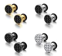 Epoch World Pack de 4 Pares Acero Inoxidable Pendientes pour Hombre Mujer, Pendientes Hombre Oro Negro, Aretes Plata 8MM