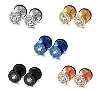 Epoch World Pack de 5 Pares Acero Inoxidable Pendientes Circonita para Mujer Hombre Niña, Brillantes Pendientes Hombre Diamante Aretes Mujer Plata, Negro, Oro Rosa Pequeños 8MM