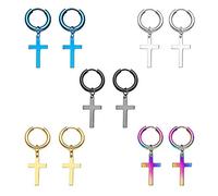 Epoch World Pack de 5 Pares Acero Inoxidable Pendientes Cruz para Hombre Mujer, Colgantes Pendientes Aros Mujer Hombre Plata Oro Negro Pequeños