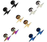 Epoch World Pack de 5 Pares Acero Inoxidable Pendientes Mujer Plata Niña Aretes Mujer Oro Negro Pequeños, Pendientes Rayo Hombre Piercing 8MM