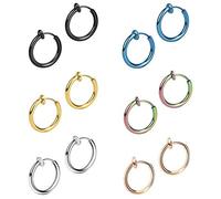 Epoch World Pack de 6 Pares Acero Inoxidable Pendientes Clip para Mujer Hombre Niña, Falsos Sin Agujero Pendientes Hombre Clip Plata Negro Oro 13MM