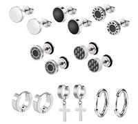 Epoch World Pack de 8 Pares Acero Inoxidable Pendientes para Hombre Mujer Pendientes Aro Mujer Pequeños Colgantes Pendientes Boton Hombre Aretes Pendientes Cruz Plata