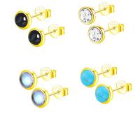 Epoch World Pendientes de Plata de Ley 925 Pendientes Plata Gemas Mujer | 4 Pares Pendientes de Plata de Ley 925 de Piedra Lunar Turquesa Hipoalergénicos Pendientes Plata para Mujer Aretes Redondos