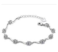 Epoch World Pulsera de Plata de el Bambú Cristal Brazalete con circonita blanco brillante Ajustable Regalo Pulseras para mujer niñas