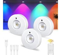 Epochglo Iluminación de vitrina LED inalámbrica con mando a distancia, cambio de color RGB, iluminación de armario, batería, foco LED, batería, lámpara para debajo de los muebles, cocina, USB,