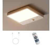 Epochglo Lampara a Pilas con Sensor de Movimiento, Recargable, Regulable, Plafon Led sin Cables, Luz Techo para Baño/Cocina/Pasillo, Cuadrado 16x16 cm, Blanca