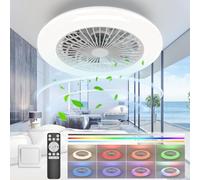 Epochglo Ventilador de Techo con Luz Silencioso 40W, Ventiladors de Techo 4200LM RGB 3000K-6500K sin Aspas, DC 20W Lampara Ventilador Techo LED y Mando Modernos para bajo plafon Dormitorio 19.1 Inch