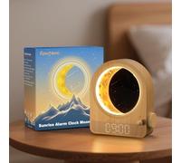 Epochleno - Despertador de luz de sol con ruido blanco y luz lunar, 10 tonos de llamada, función de cuenta regresiva y brillo ajustable - Madera