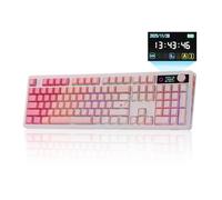 EPOMAKER TH108 V2 PRO Teclado Gaming Mecánico de Tamaño Completo con Pantalla y Perilla, 10000mAh, BT/2.4Ghz, Teclas PBT, Modificador de Mac, Hot Swap, RGB,Gasket,para Mac/PC (Rosado, Sea Salt Silent)