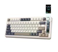 EPOMAKER X Aula EA75 MAX Teclado Gaming Mecánico de 3 Modos con Pantalla | Perilla, 5000mAh, Hot-Swap, RGB, Teclas PBT, Gasket Suave, Teclado Inalámbrico del 75%, Formato ANSI US, Blanco,Silent Switch