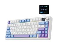 EPOMAKER X Aula F75 MAX Teclado Mecánico Inalámbrico para Juegos con Pantalla TFT y Perilla, Gasket en Formato de 75% US, Intercambiable en Caliente, para PC/Mac/Linux (Blanco Morado, Reaper Switch)