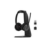 EPOS EPOS IMPACT 1000 USB-C Duo con Dongle y Soporte Auricular profesional binaural con Bluetooth, adaptador USB BTD 900c y base de carga inalámbrica para