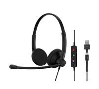 EPOS Impact 100 MS Estéreo USB-C+A Auriculares con Micrófono, Certificados Microsoft Teams, Reducción Ruido, Ligero, Control de Llamadas, Almohadillas Suaves, Adaptador USB, UC Profesional