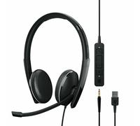Sennheiser SC 165 USB (508317) - Auriculares de doble cara (binaural) con sonido estéreo HD, micrófono con cancelación de ruido y puerto USB, color negro