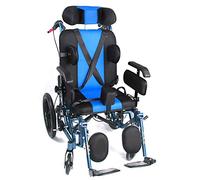 EPOTRDCV Silla de ruedas manual con respaldo alto, reclinable, silla de ruedas para personas con discapacidad de mediana edad y anciana, silla de ruedas plegable y ajustable, metal, azul,