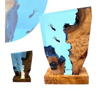 Epoxy Resin Lamp, Diver Night Lamp, 3D Handmade Ocean Resin Night Light with USB Power and Changing Color Mood Lighting, Wooden Base for Bedside Table for Scuba Diving Enthusiasts (5.9*4.3*1.4inch)