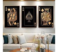 Eppedtul Ace of Spades Pintura en lienzo Resumen Black Gold Poker Posters e impresión Wall Living Room Home Decor Pictures [70x9 0cm/28x35inch] x3 sin marco