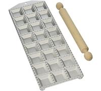 Eppicotispai Fabricante de Ravioli cuadrado de aluminio de 24 agujeros con rodillo