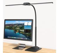 EppieBasic Lámpara de Escritorio LED para Oficina, Flexo LED de Doble Cabezal con Base, Luz de Arquitecto Ajustable, Lámpara Monitor con Temporizador, para Leer, Estudiar y Oficina en Casa - Negro
