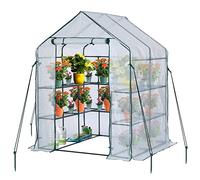 EPROSMIN Invernadero con 10 estantes, cubierta de plástico de polietileno reforzado con marco de acero resistente, invernadero/vivero de plantas para jardines, fácil de montar, 143x143x195 cm