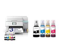 EPSON Bundle Impresora multifunción EcoTank ET-4956 Blanca A4 con depósito de Tinta + Botellas de Tinta Originales EcoTank de la Serie 102 4 Colores Negro, Cian, Magenta y Amarillo