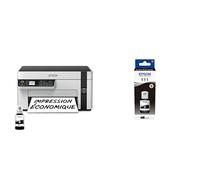 Epson EcoTank ET-M2120, Impresora Monocromo Multifunción con WiFi y Depósito de Tinta, Escaner/Copiadora/Impresora, Blanco + C13T03M140 Tinta Negro Botella EcoTank