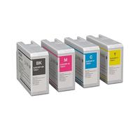 Epson Juego de cartuchos de tinta originales SJIC55P-BK, SJIC55P-C, SJIC55P-M, SJIC55P-Y, negro, cian, magenta y amarillo, T58C1, T58C2, T58C3, T58C4 para ColorWorks D6000, D6500