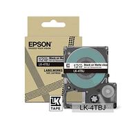 Epson Labelworks LK-4TBJ Cartucho de cinta de etiquetado compatible con Epson LabelWorks LW-C610 y LW-C410 Transparente mate/Negro 12mm