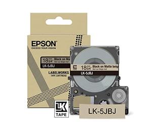 Epson Labelworks LK-5JBJ Cartucho de cinta para etiquetado compatible con Epson LabelWorks LW-C610 y LW-C410 Beige mate/Negro 18mm