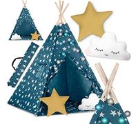 Epson Nukido 740121 - Tienda de campaña para bebé, Modelo con Forma de Tipi, algodón, Estructura de Madera, Bonito diseño, fácil de Limpiar, 120 x 120 x 165 cm, con Luces, Color Azul