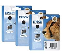Epson T0711 - Pack 3 x Cartucho de Tinta para impresoras, Color Negro