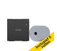 Epson TM-M30III (152) Impresora de tickets negra con WiFi, Ethernet y Bluetooth + 5 rollos de papel