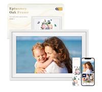Eptusmey Grande Marco de Fotos Digital WiFi 15.6 Pulgadas Blanco Madera de Roble 32 GB HD 1920x1080 IPS, Comparte Fotos Vídeos al Instante a Través de la App Uhale, Regalos para Mujeres y Hombres